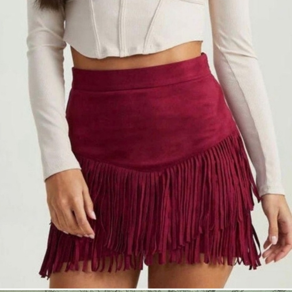 Altar'd State Rust Fringe Skirt